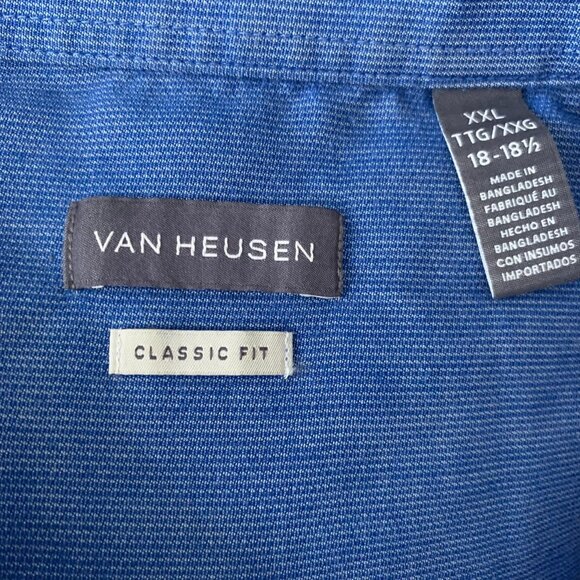 Van Heusen Classic Fit Button Down Shirt XXL Blue Short Sleeve Pocket Cotton - Picture 6 of 6